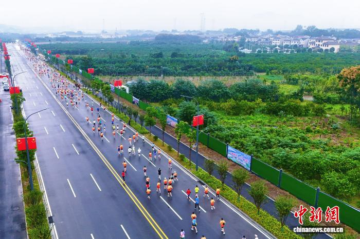 湖北宜都举办马拉松，约5500名跑者在橘林间感受